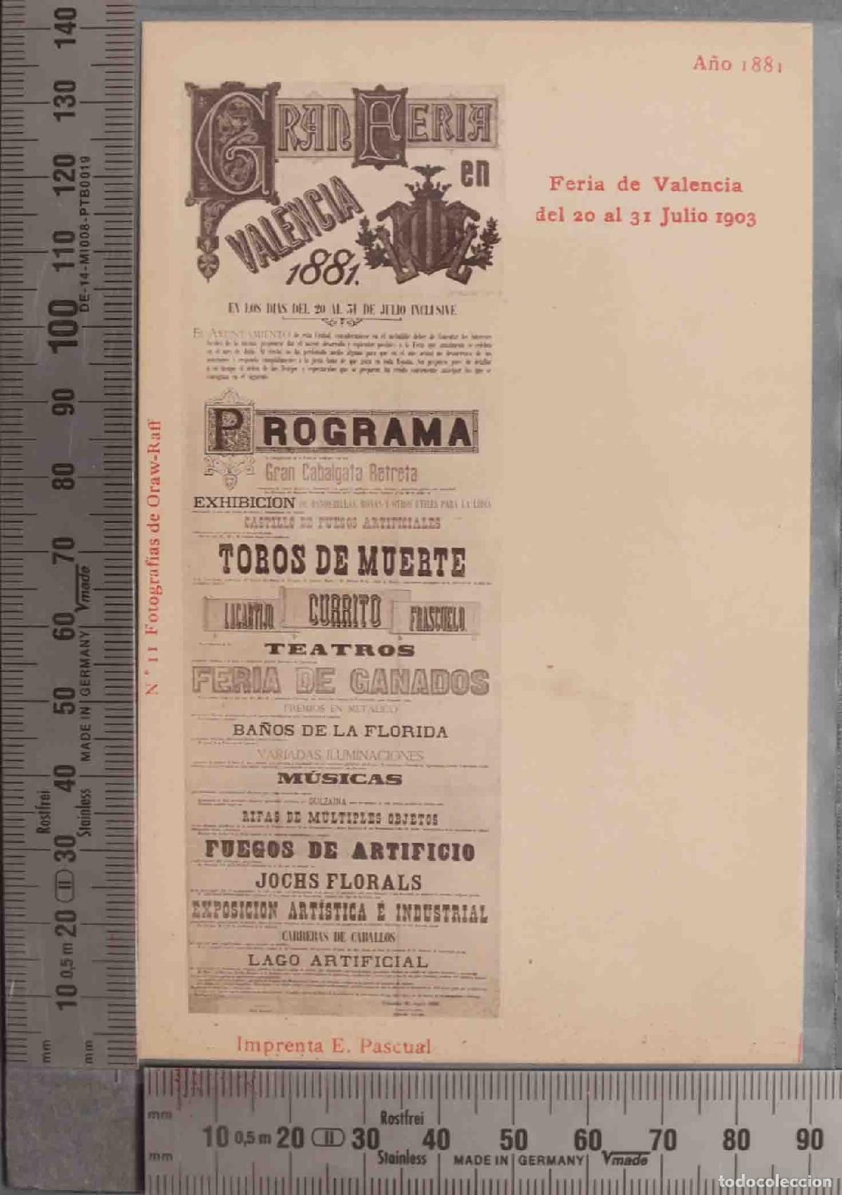 Postais: POSTAL. Feria de Valencia del 20 al 31 Julio 1903. A&Ntilde;O 1891. CARTEL