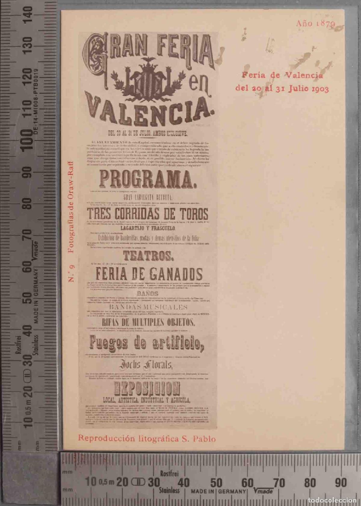 Postais: POSTAL. Feria de Valencia del 20 al 31 Julio 1903. A&Ntilde;O 1879. CARTEL