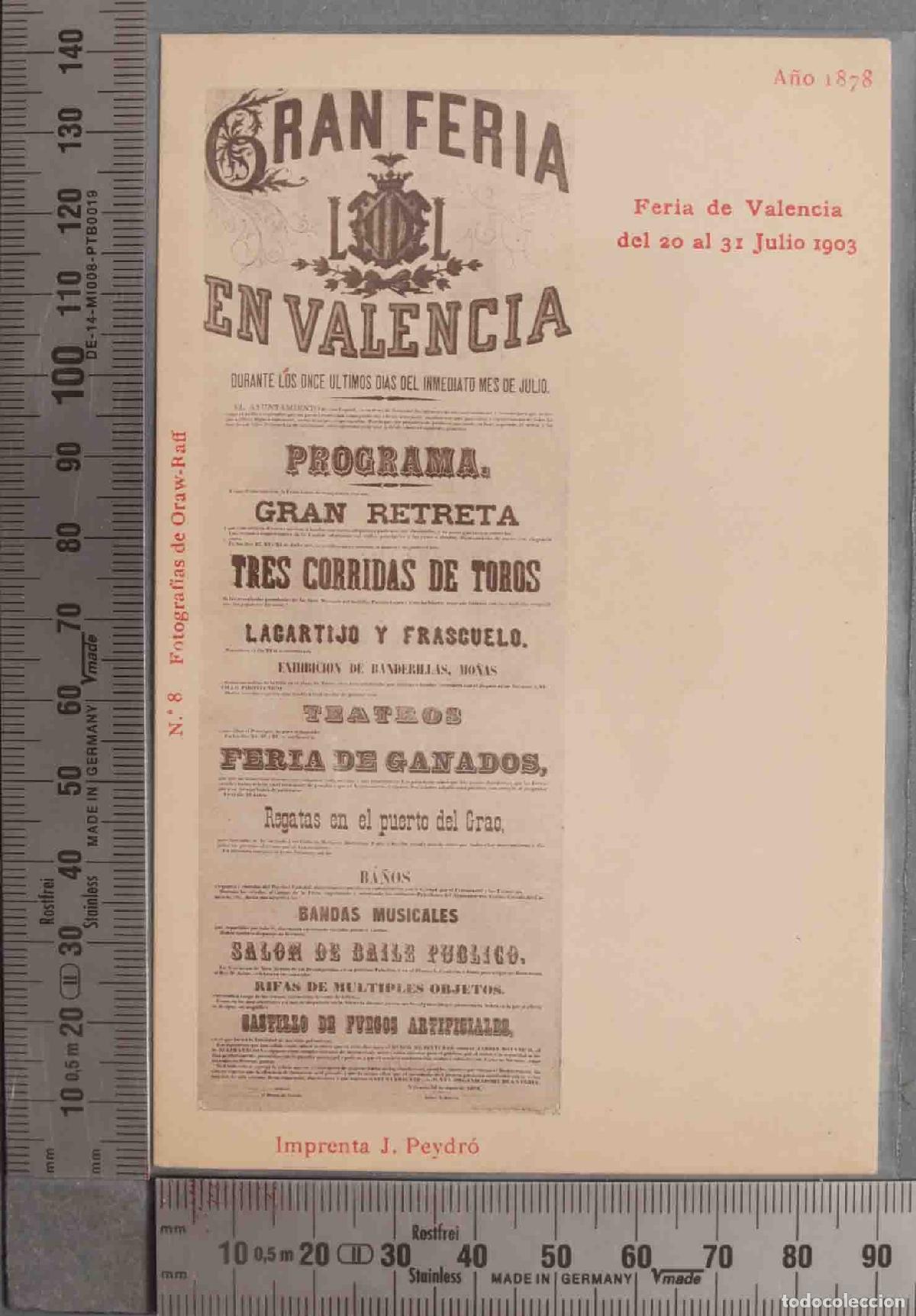 Postais: POSTAL. Feria de Valencia del 20 al 31 Julio 1903. A&Ntilde;O 1878. CARTEL