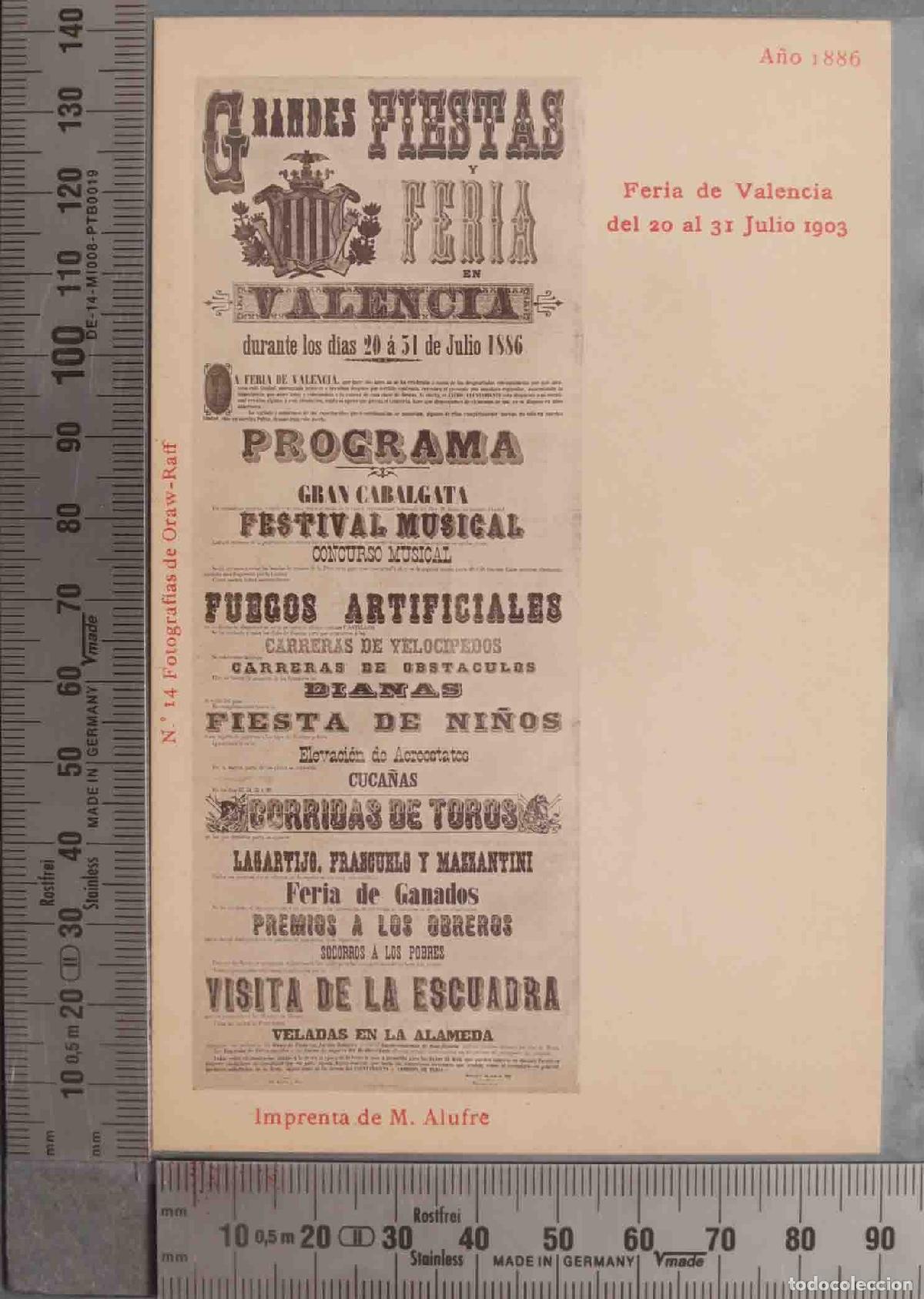 Postais: POSTAL. Feria de Valencia del 20 al 31 Julio 1903. A&Ntilde;O 1886. CARTEL
