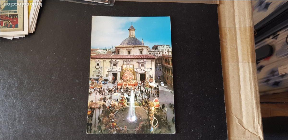Postales: FOTO POSTAL DE LA PLAZA DE LA VIRGEN DE VALENCIA CON LA OFRENDA DE FALLAS