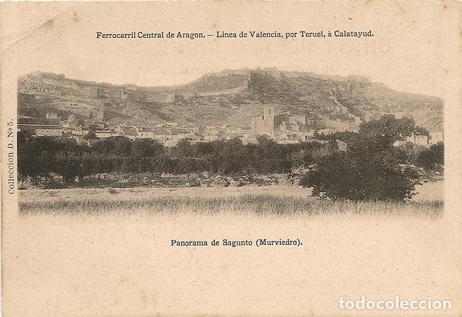 Cartes Postales: POSTAL PANORAMA DE SAGUNTO (MURVIEDRO) FERROCARRIL CENTRAL DE ARAGON LINEA DE VALENCIA POR TERUEL