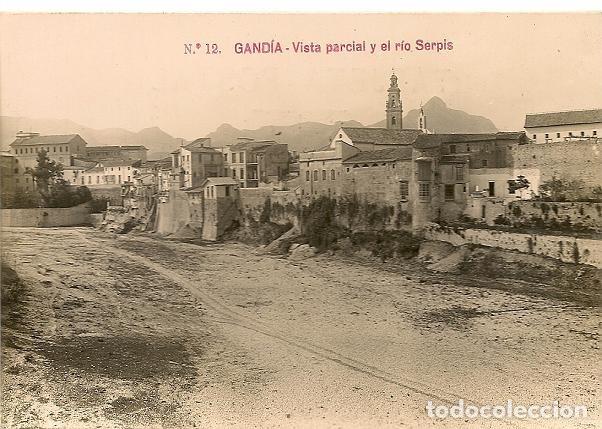 Postales: POSTAL FOTOGRAFICA GANDIA 12 vista parcial y el rio Serpis, geografia del reino de Valencia
