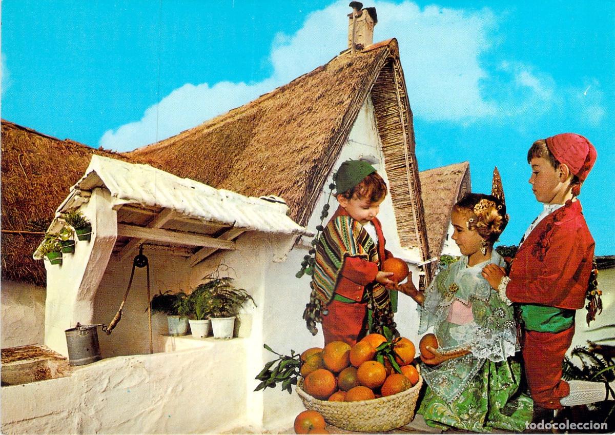 Cartes Postales: Postal de Valencia T&iacute;pica con Ni&ntilde;os y Barraca Tradicional