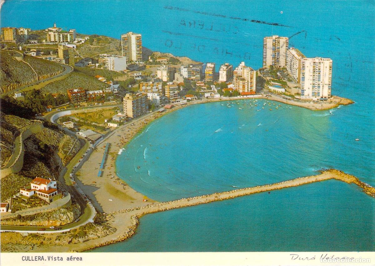 Postales: Postal de Cullera, Vista A&eacute;rea de la Isla de los Pensamientos y Faro