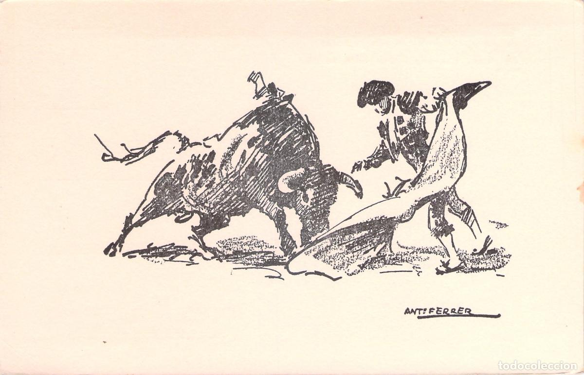Postales: Postal Ilustraci&oacute;n Taurina Pe&oacute;n Corriendo a un Toro por Antonio Ferrer