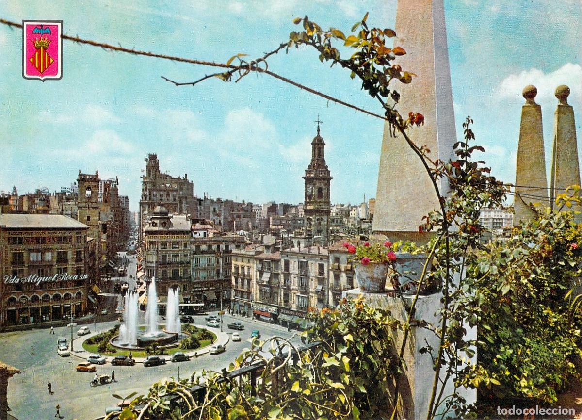 Postales: Postal de la Plaza de la Reina en Valencia con vista a&eacute;rea