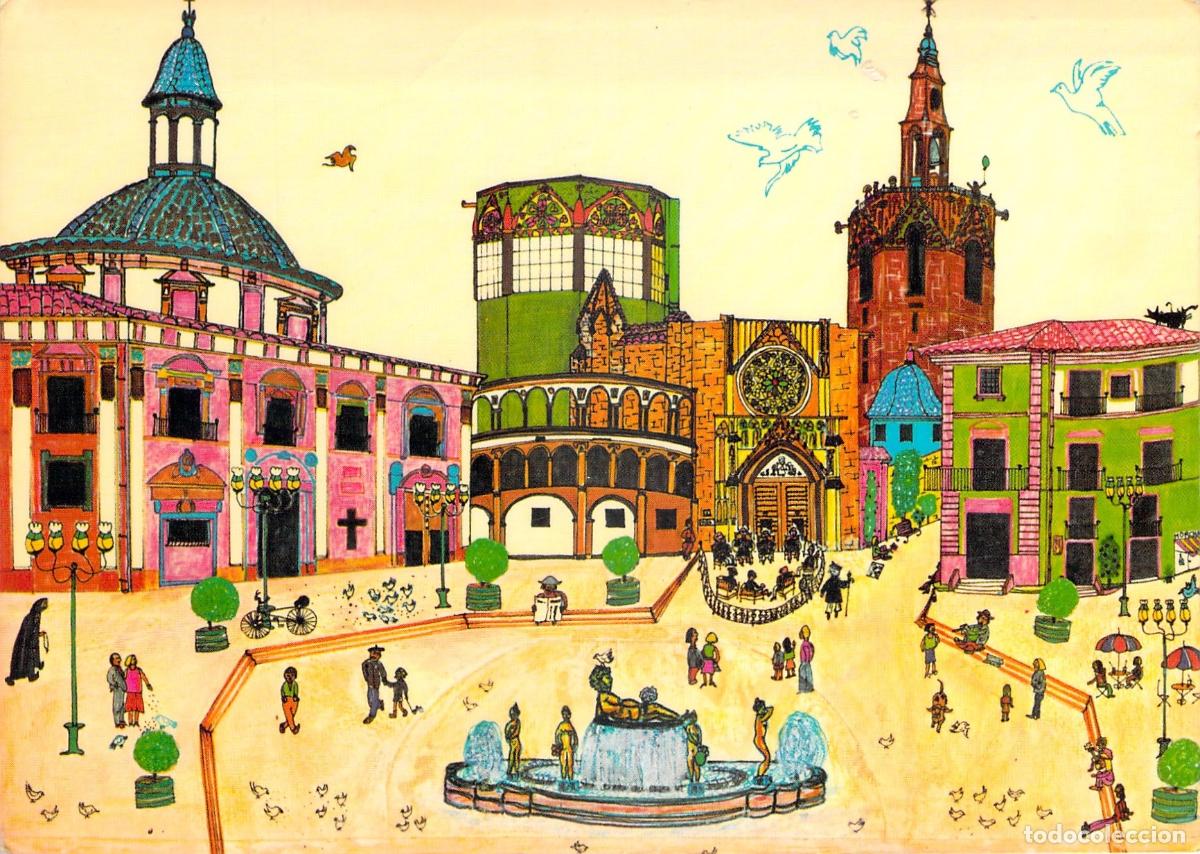 Postales: Postal de la Plaza de la Virgen en Valencia, Ilustraci&oacute;n Art&iacute;stica