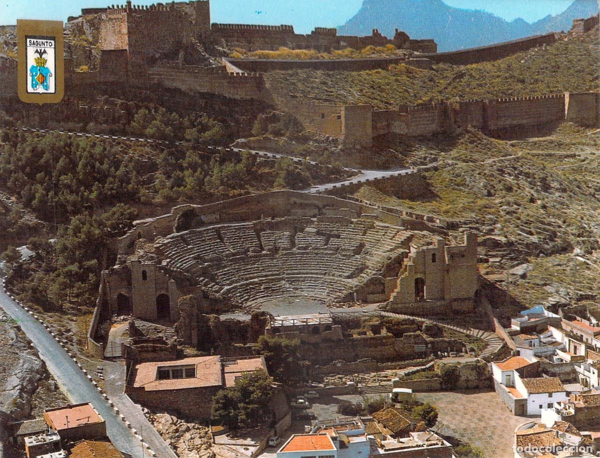 Cartoline: Postal de Vista A&eacute;rea del Teatro Romano y Castillo de Sagunto en Valencia