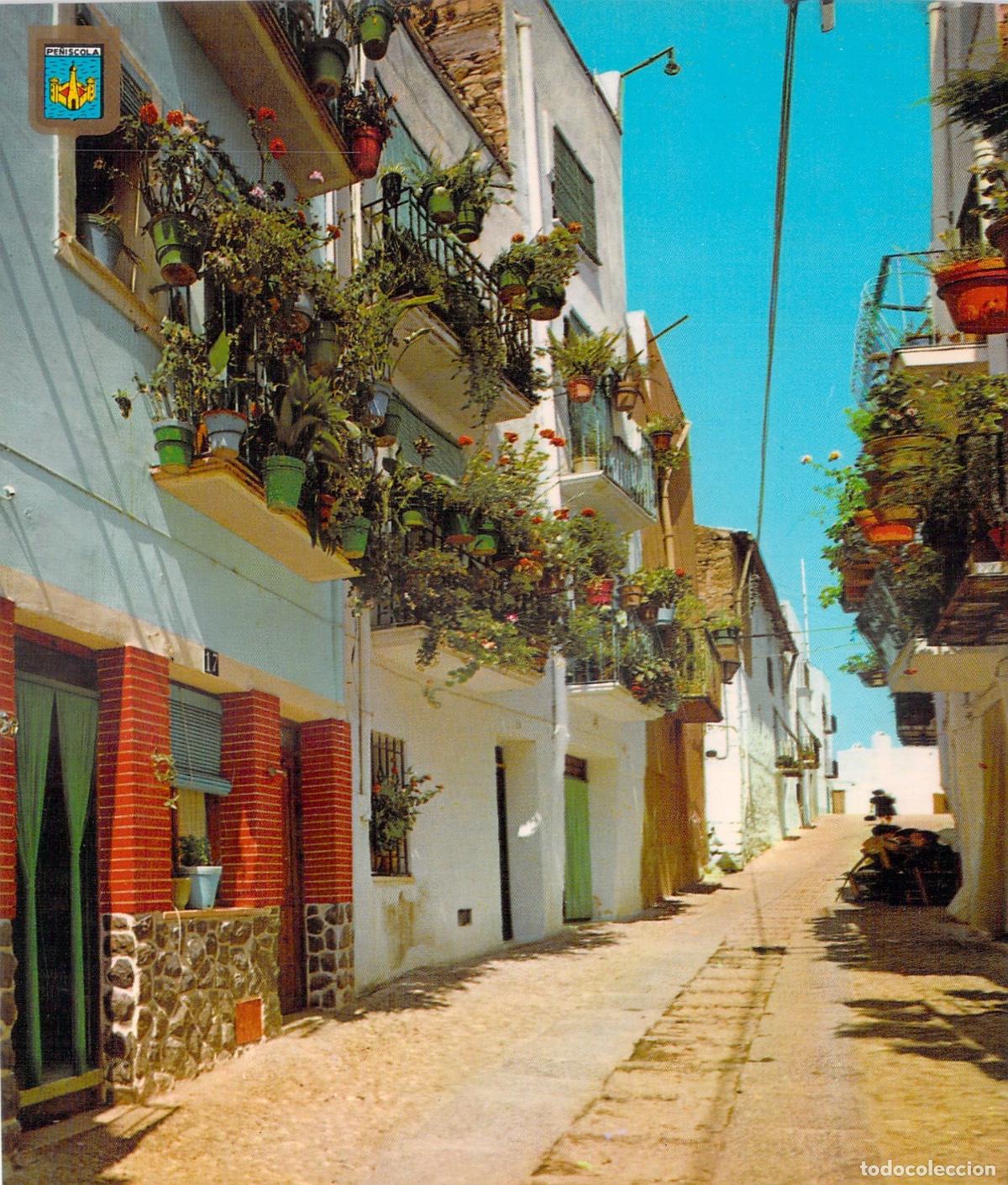Postales: Postal de Pe&ntilde;&iacute;scola, Calle San Roque y Balcones con Flores