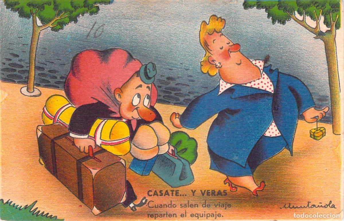 Postales: Postal Humor&iacute;stica Pareja de Viaje Ilustraci&oacute;n de Muntanyola