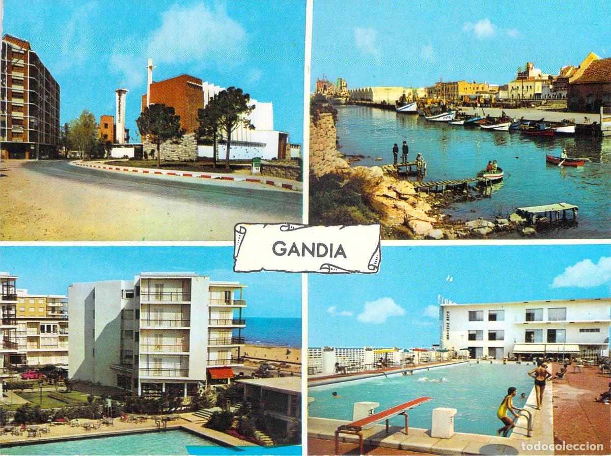 Postales: Postal Gand&iacute;a Valencia Vistas Parciales Puerto y Playa