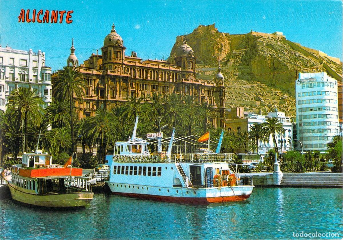 Postales: Postal de Alicante: Detalle del Puerto y Castillo de Santa B&aacute;rbara