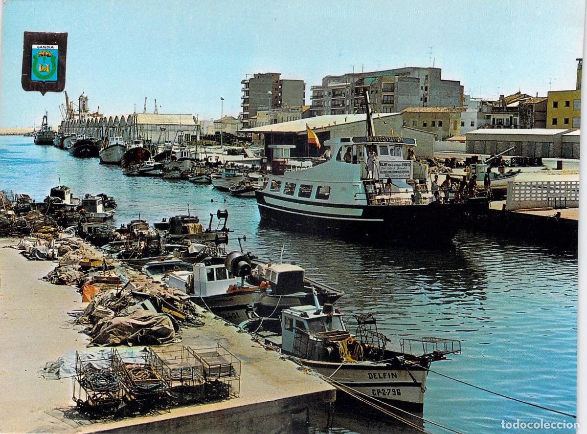 Postales: Postal del Puerto de Gand&iacute;a con Barcos de Pesca en Valencia