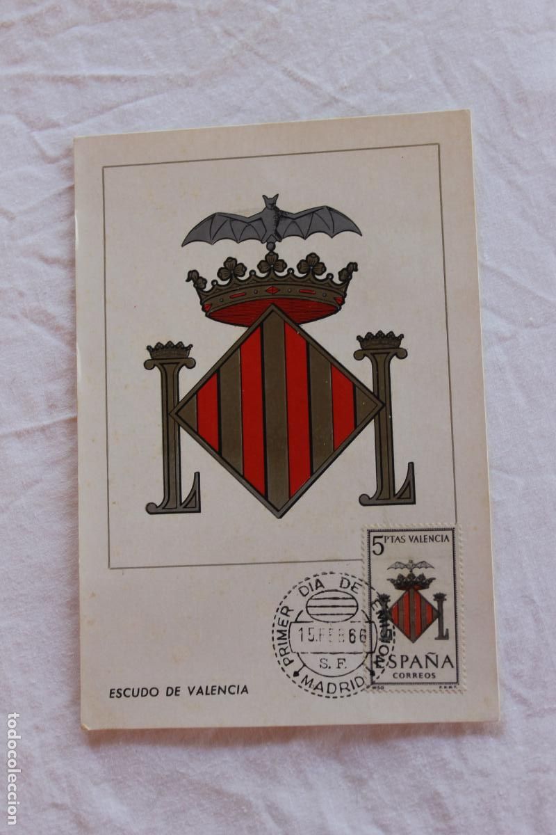 Postales: TARJETA POSTAL PRIMER DIA EMISION ESCUDO VALENCIA 1966