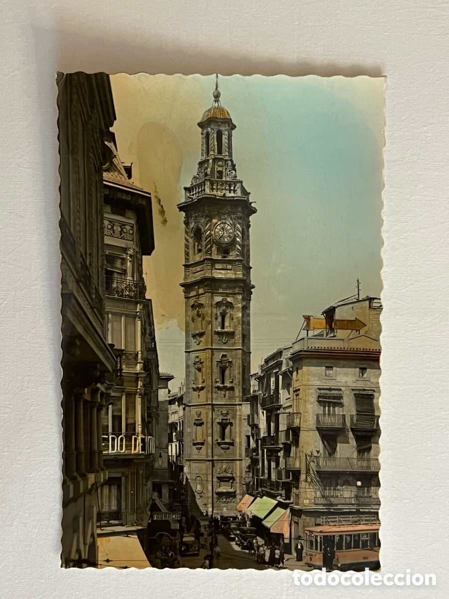Postales: VALENCIA. Postal iluminada No.4, Torre de la Iglesia de Santa Catalina.. Garc&iacute;a Garrabella (h.1950?)