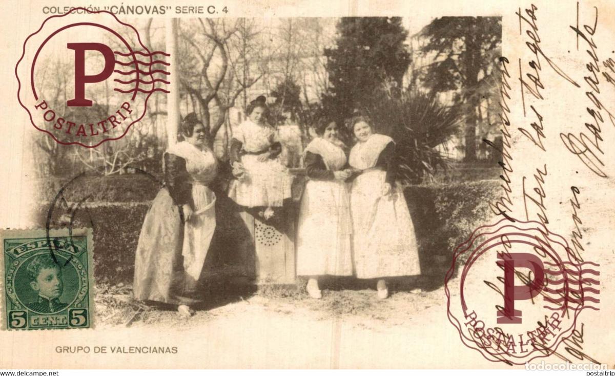 Postales: TARJETA POSTAL DE LA COLECCION C&Aacute;NOVAS, SERIE C. N&ordm; 4. GRUPO DE VALENCIANAS.