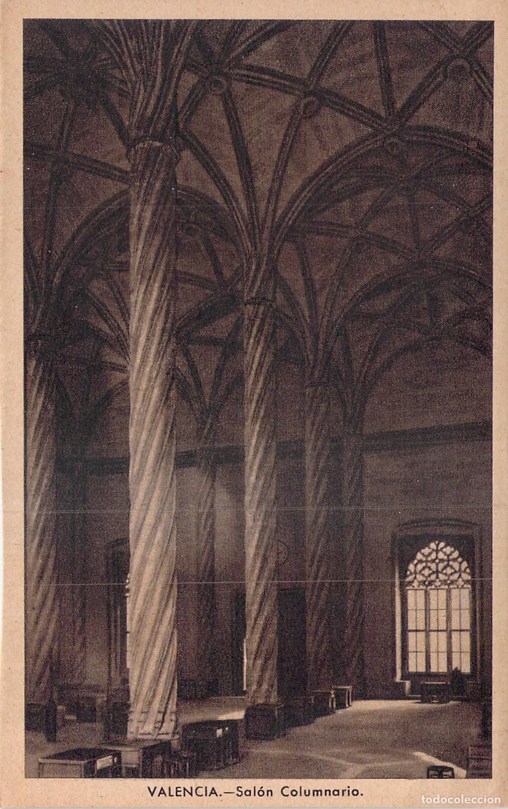 Postales: Postal de Valencia: Interior del Sal&oacute;n Columnario en la Lonja