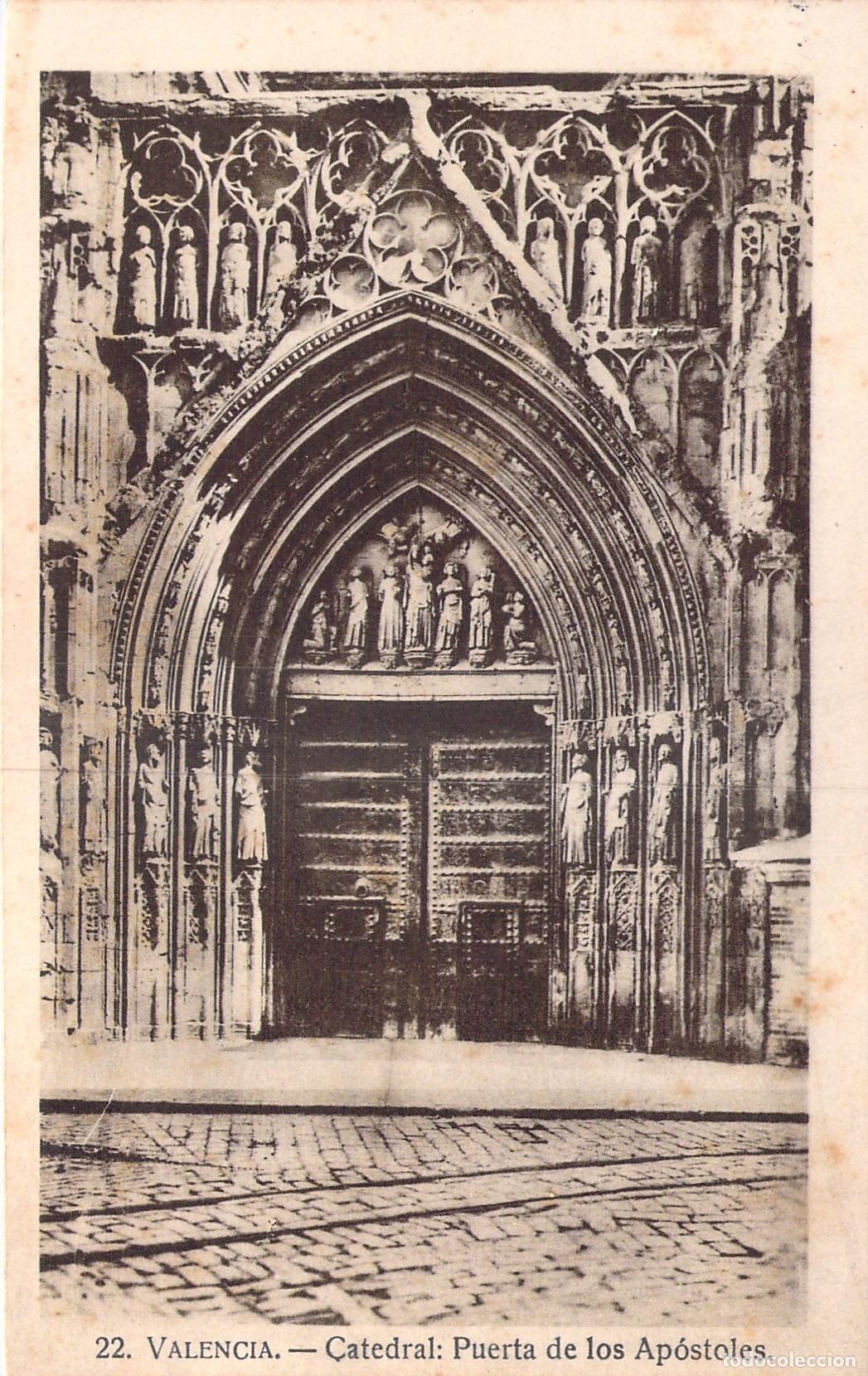 Postales: Postal de Valencia: Puerta de los Ap&oacute;stoles de la Catedral