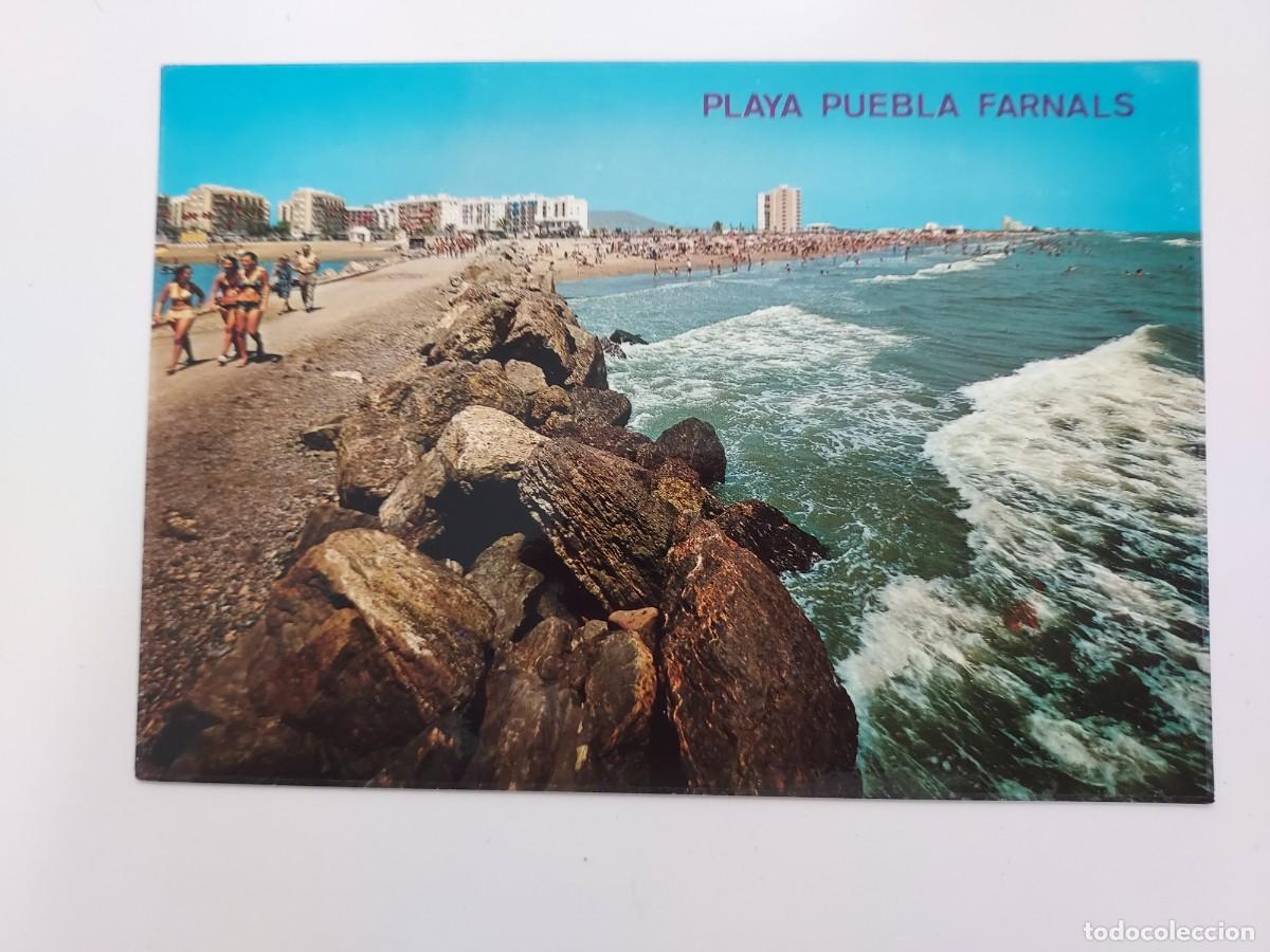 Postales: POSTAL PUEBLA DE FARNALS ESCOLLERA Y PLAYA. 1973. SIN CIRCULAR. VALENCIA. JDP