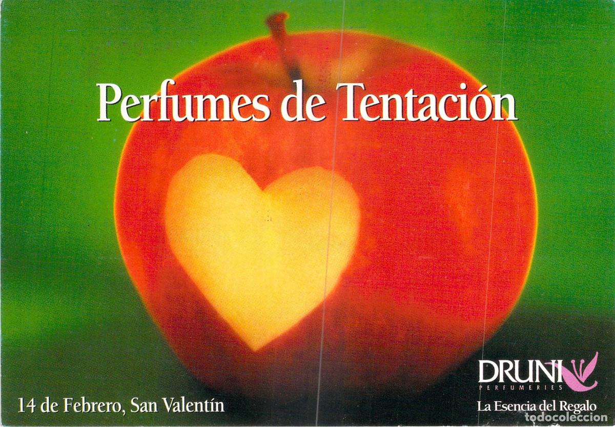 Postales: Postal Publicitaria Perfumer&iacute;as Druni San Valent&iacute;n Manzana Coraz&oacute;n