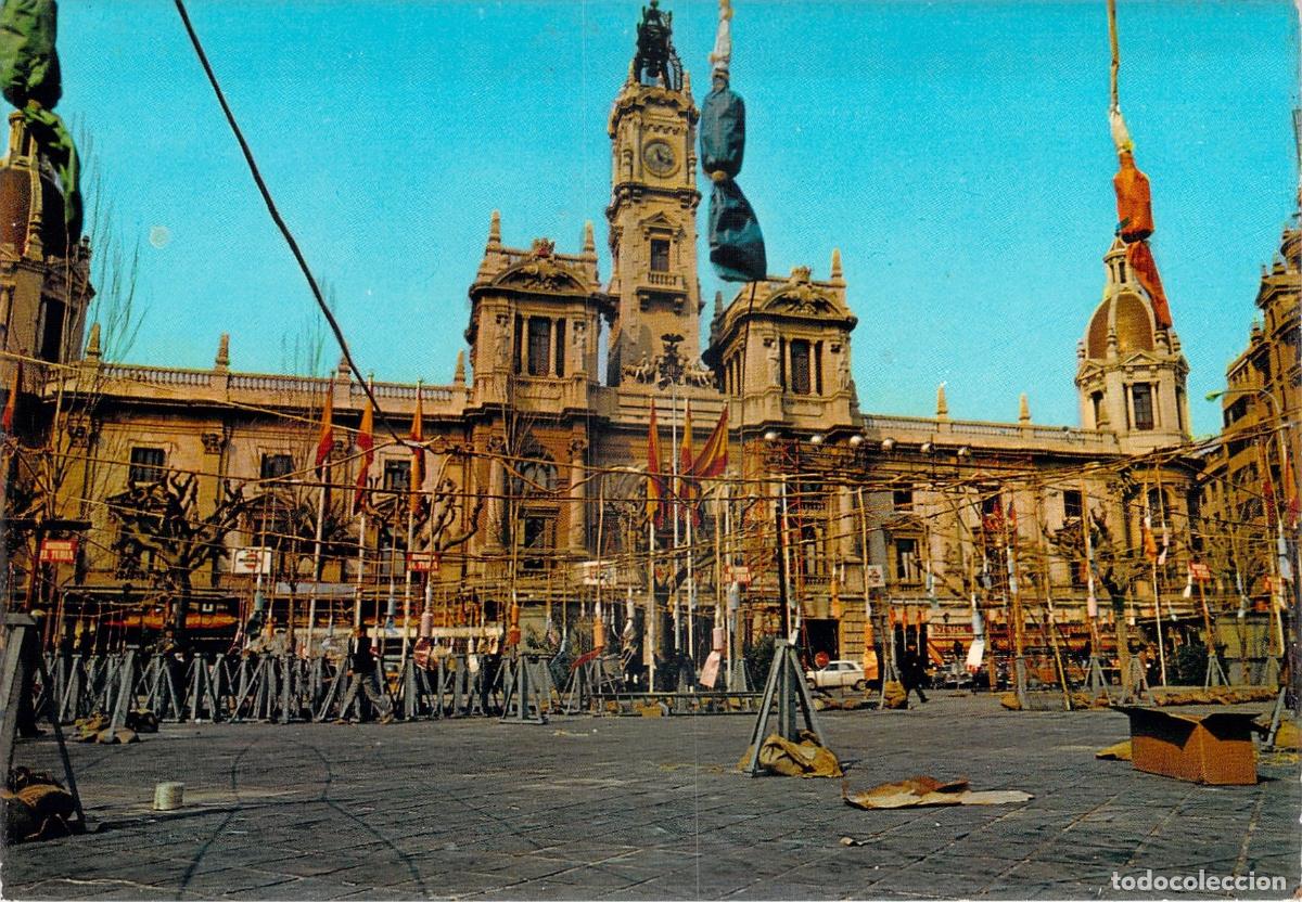 Postales: Postal de Valencia: Plaza del Caudillo durante las Fallas