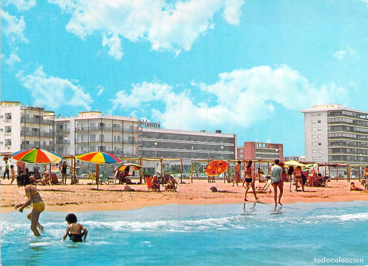 Postales: Postal Playa de Gand&iacute;a y Hotel Bayren en Valencia