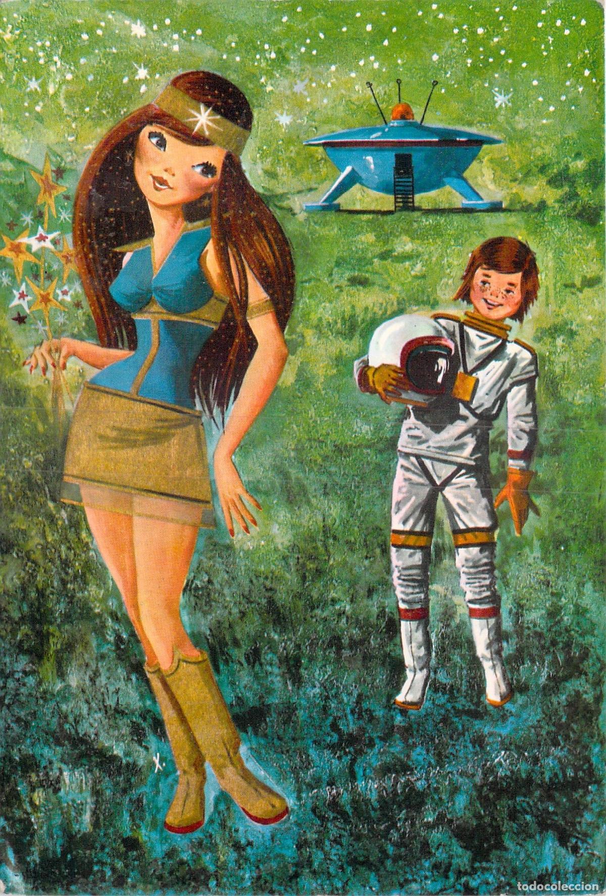 Postales: Postal de Ciencia Ficci&oacute;n con Astronauta y Platillo Volante