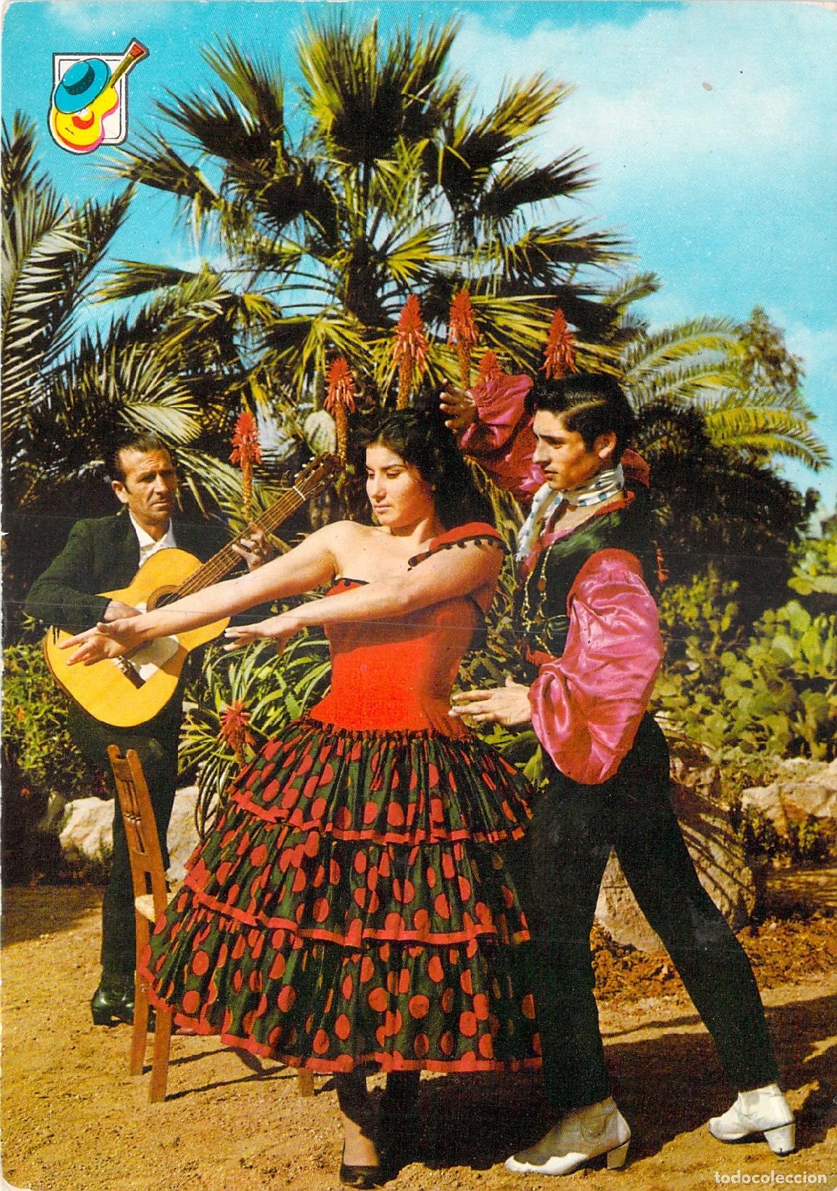 Postales: Postal de Bailarines de Flamenco y Guitarrista en Valencia