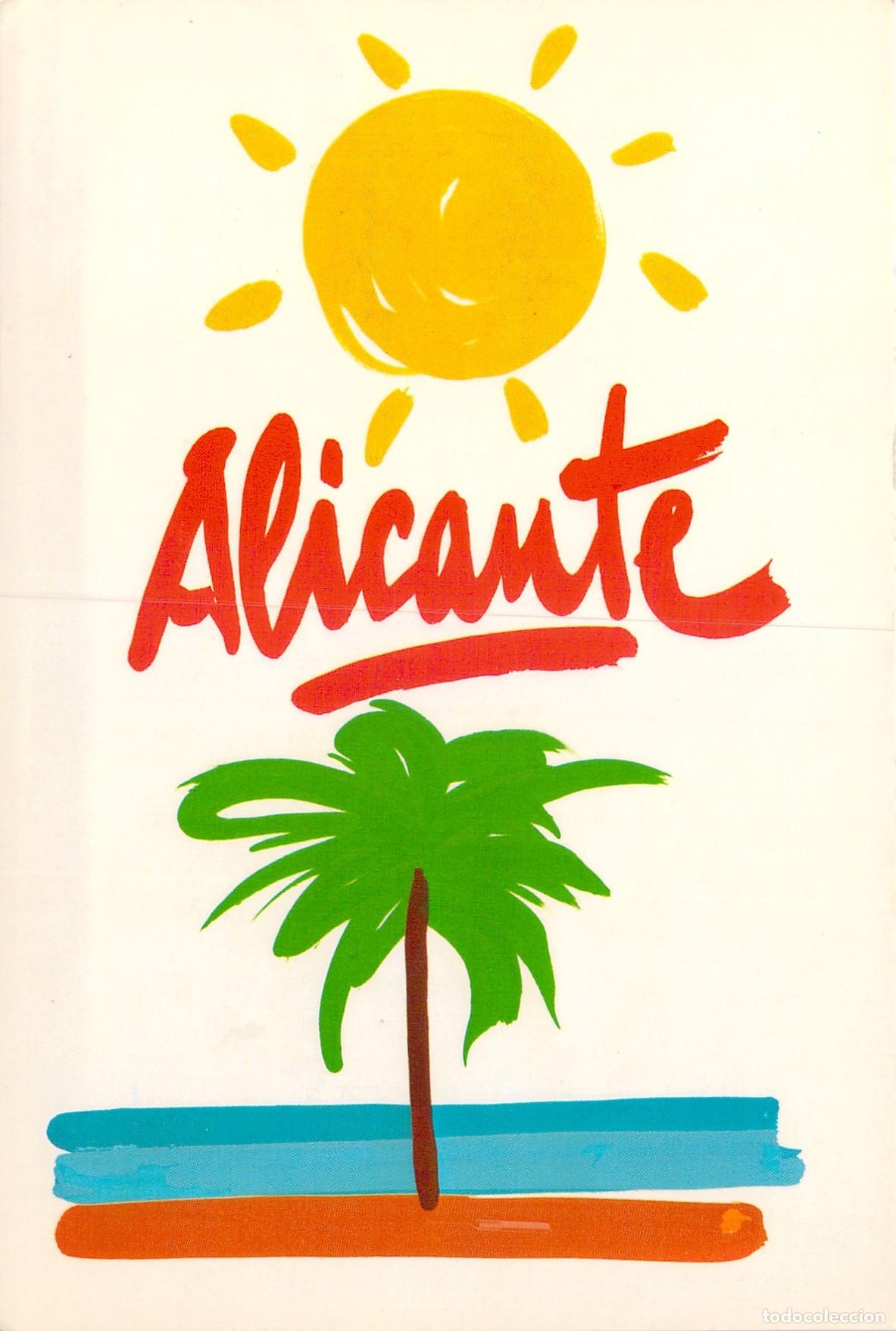 Postales: Tarjeta Postal Promocional de Alicante con Ilustraci&oacute;n de Sol y Palmera