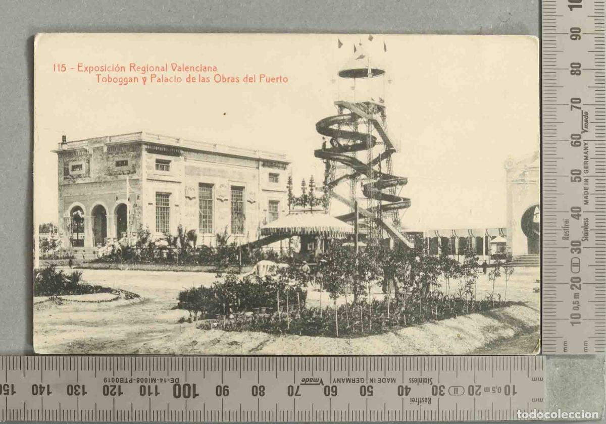 Postales: POSTAL. Exposici&oacute;n Regional Valenciana - Tobog&aacute;n y Palacio de las Obras del Puerto - Thomas