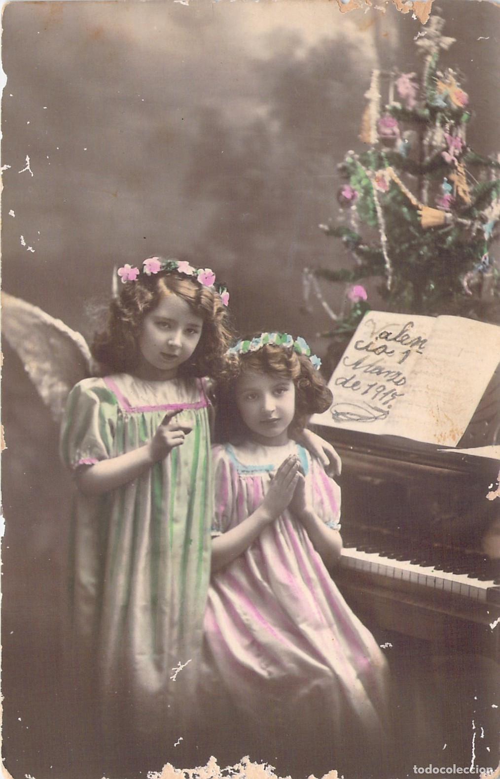 Cartes Postales: Postal de Ni&ntilde;as &Aacute;ngeles junto a un Piano en Valencia
