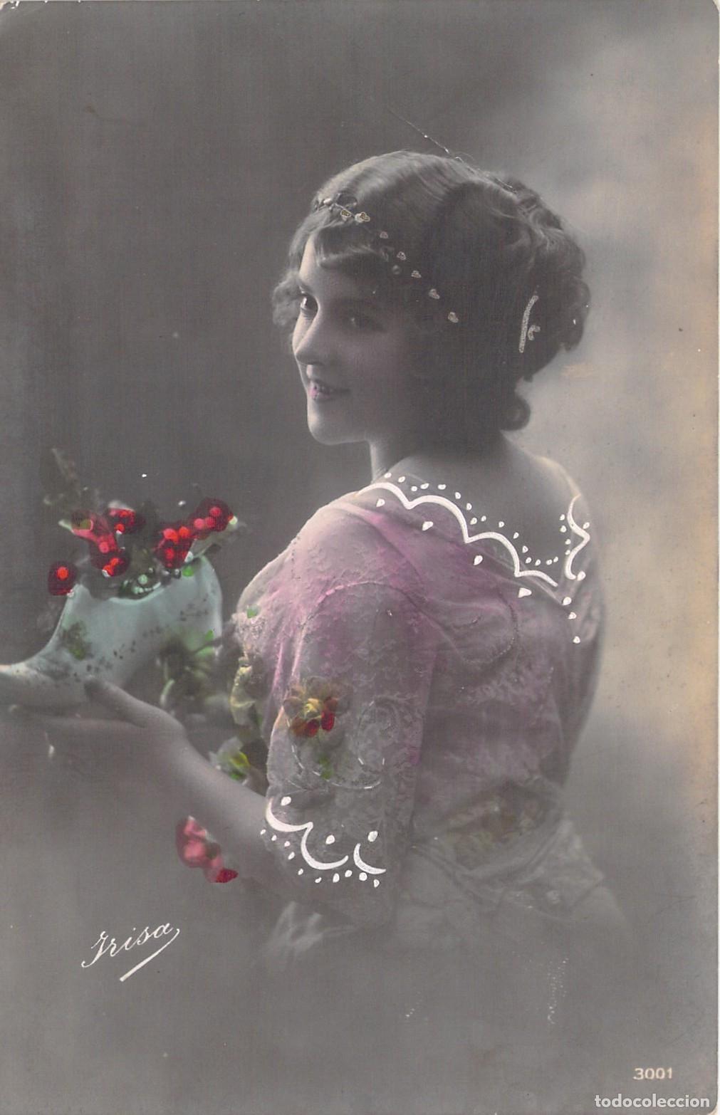 Postales: Postal de Retrato Femenino Coloreada a Mano Irisa