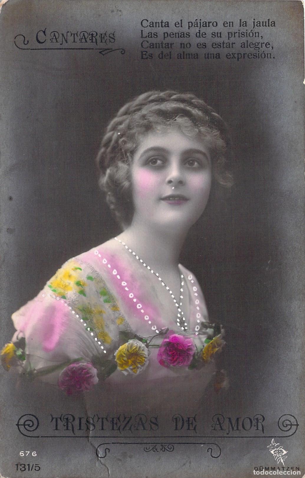 Postales: Postal Retrato de Mujer Cantares Tristezas de Amor Coloreada