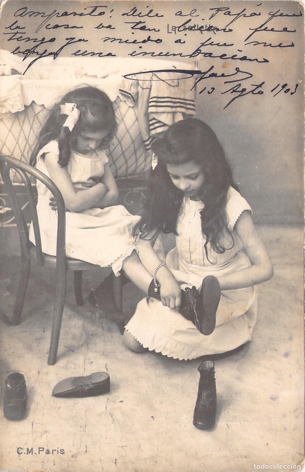 Postales: Postal Ni&ntilde;as con Botas Destino Valencia Caba&ntilde;al