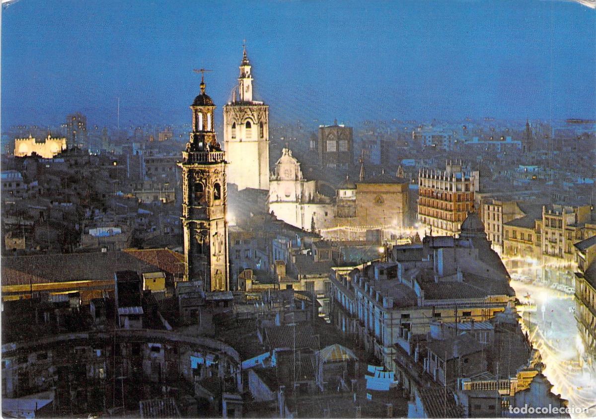 Postales: Postal Valencia Vista Nocturna Santa Catalina Miguelete y Torres Serranos