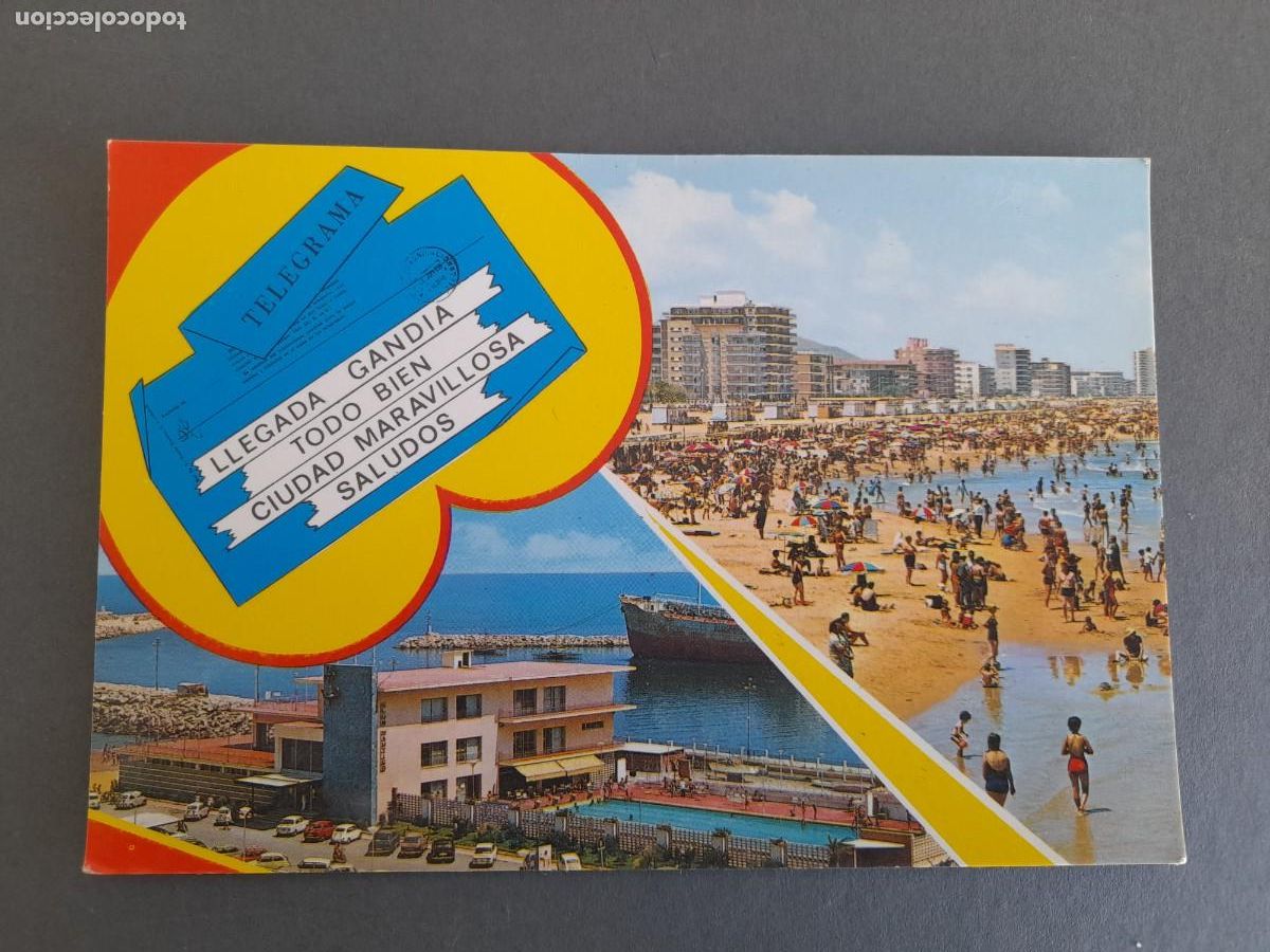 Postales: postal de gandia (valencia)-86- playa y club nautico , garcia garabella a&ntilde;os 70 aprox