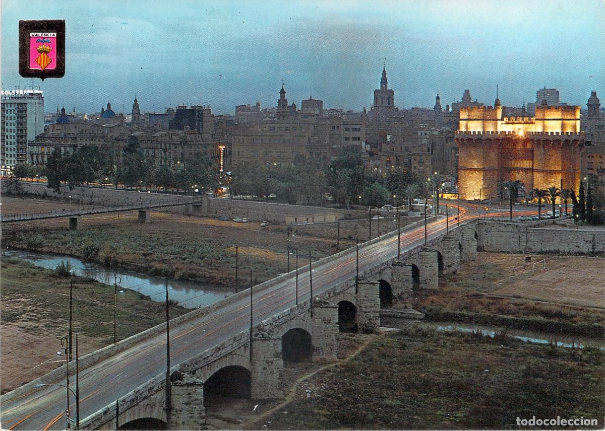 Postales: Postal de Valencia Puente y Torres de Serranos Iluminadas