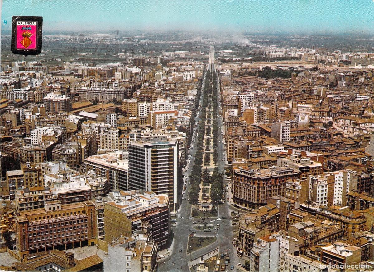 Postales: Postal Valencia Vista A&eacute;rea Plaza de Espa&ntilde;a y Gran V&iacute;a