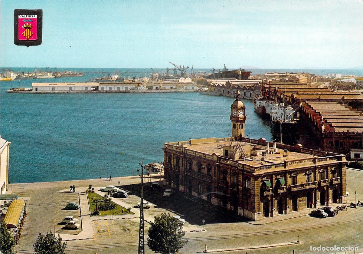 Postales: Postal del Puerto de Valencia y Edificio del Reloj - Foto 1