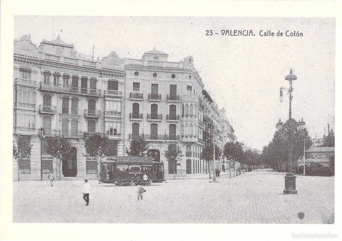 Postales: Postal de Valencia - Calle de Col&oacute;n con Tranv&iacute;a reproducci&oacute;n