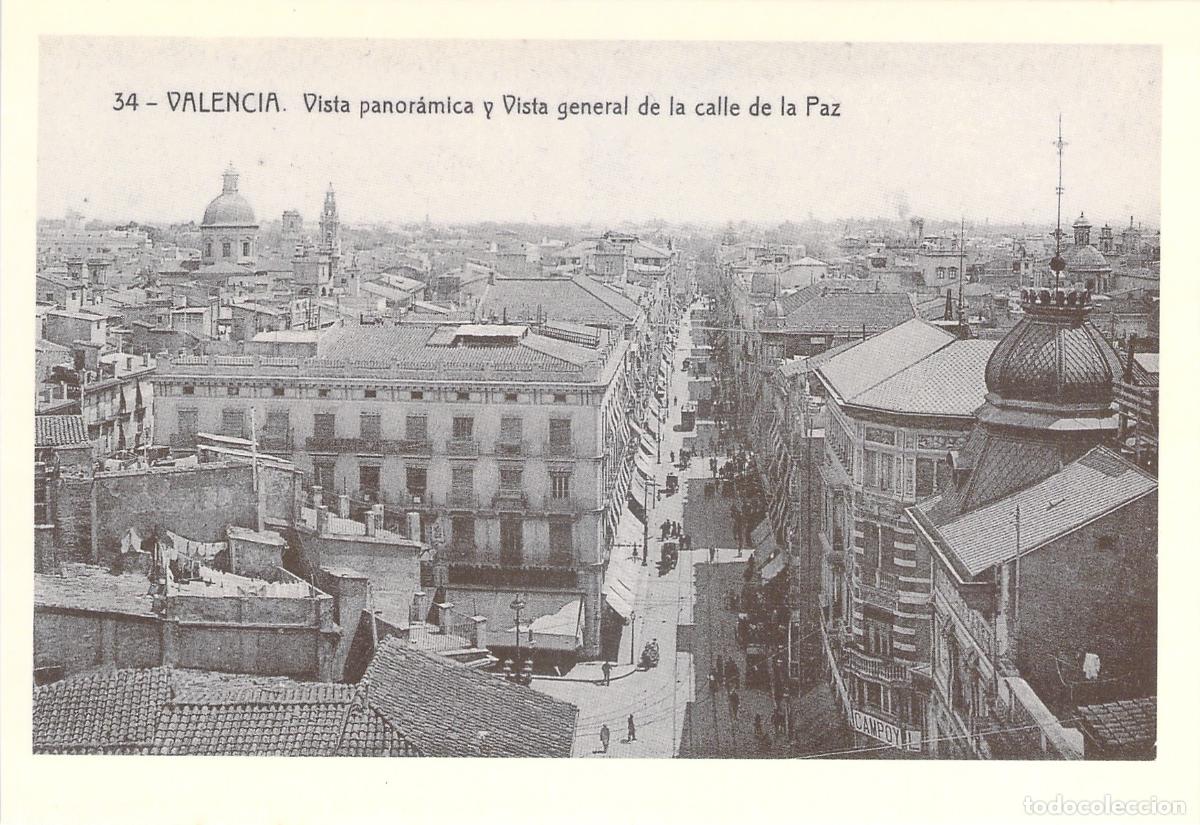 Postales: Postal de Valencia: Vista Panor&aacute;mica de la Calle de la Paz reproducci&oacute;n