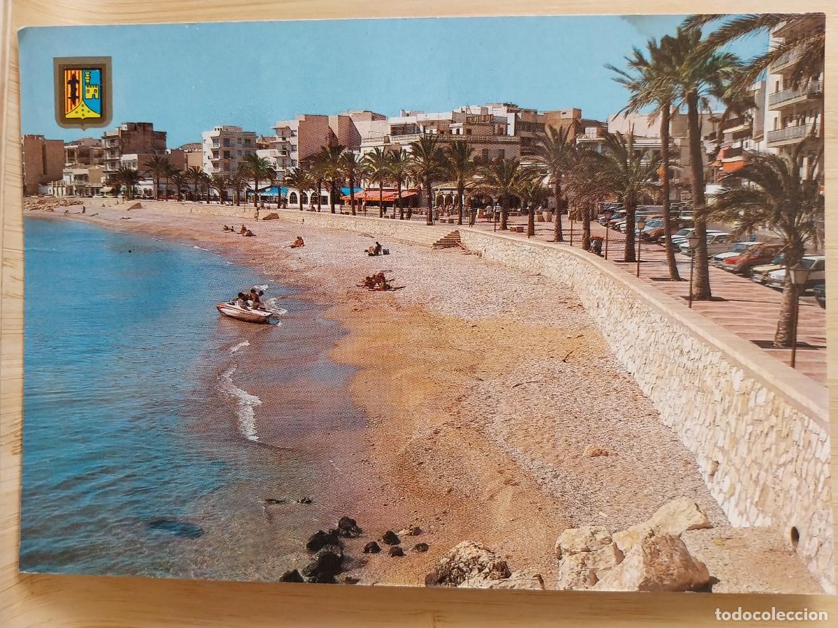 Postales: PASEO DEL PUERTO JAVEA ALICANTE ED SUBI 87 CIRCULADA A&Ntilde;O 1986 PLAYA ANIMADA