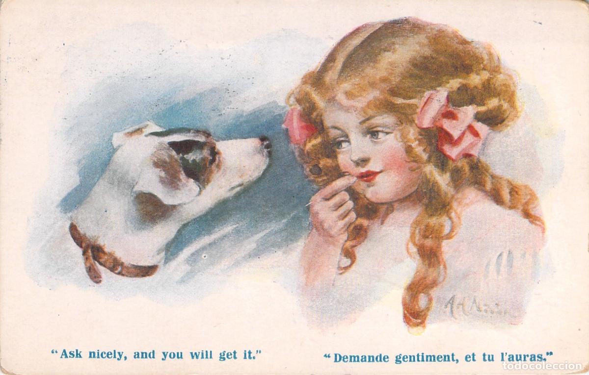 Postales: Postal Ilustrada Ni&ntilde;a con Perro Serie Doggie A.H. Mason