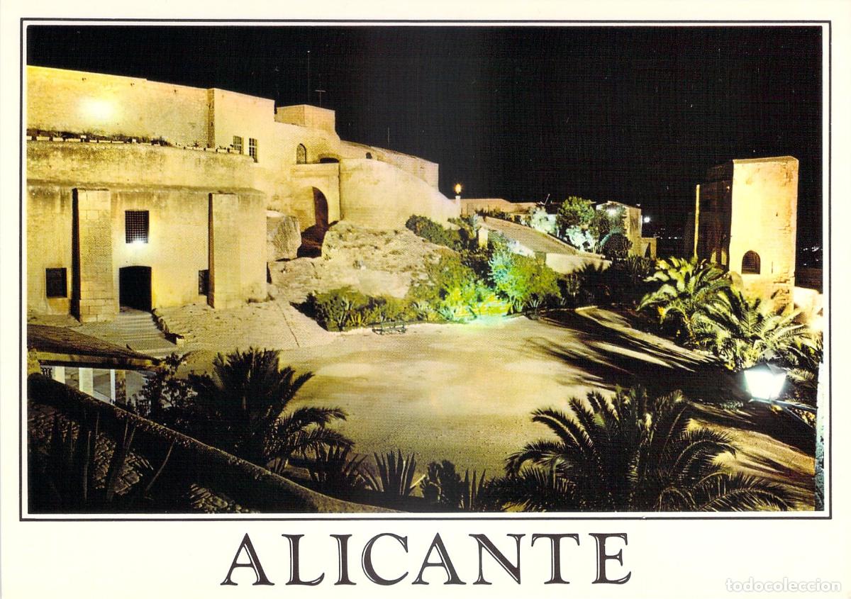 Postales: Postal Castillo de Santa B&aacute;rbara, Alicante, Recinto Superior Nocturno