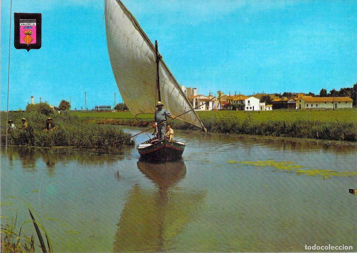 Postales: Postal de Valencia, Canales de la Albufera con Barca de Vela Latina