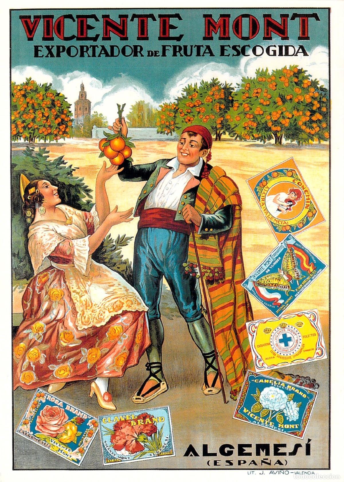 Postales: Postal de Publicidad Vicente Mont Algemes&iacute; Exportador de Fruta