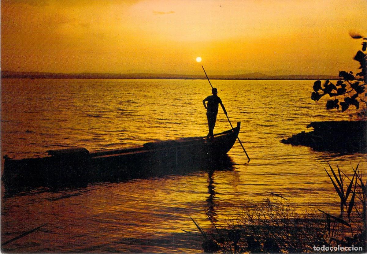 Postales: Postal Canal de la Albufera en Valencia Puesta de Sol