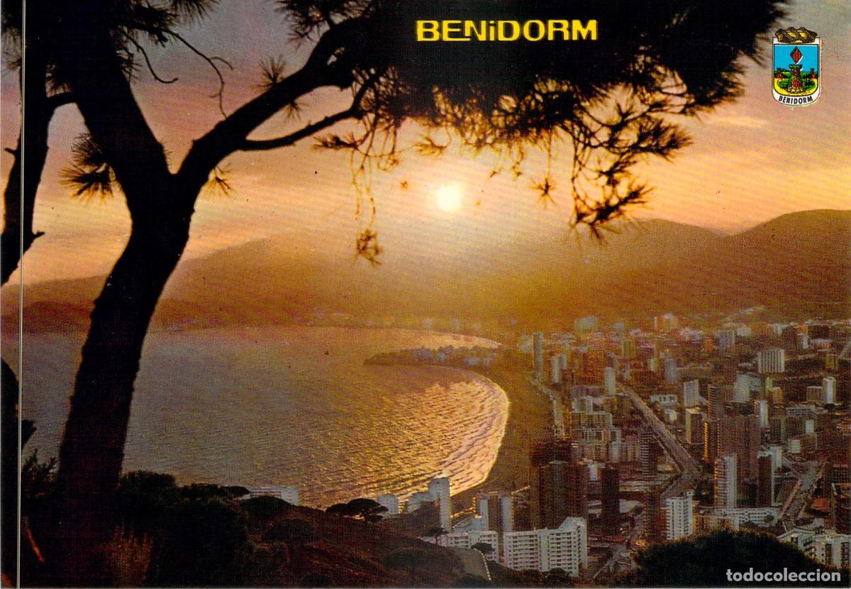 Postales: Postal de Benidorm con Vista Panor&aacute;mica de la Puesta de Sol