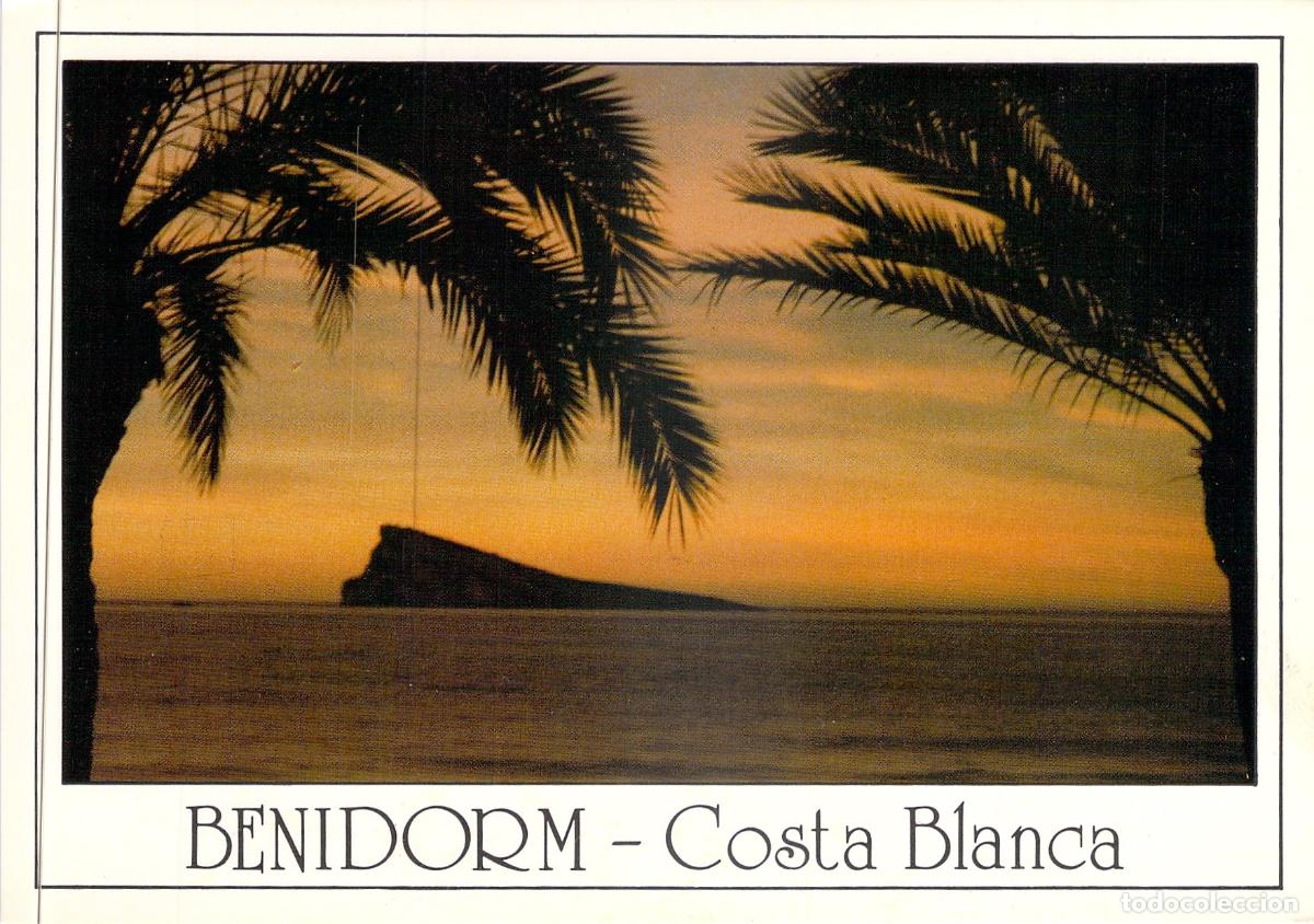 Postales: Postal Amanecer en Benidorm con Isla y Palmeras - Costa Blanca
